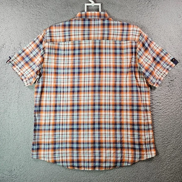 Johnston & Murphy Shirt Men Large Short Sleeve‎ Orange Green Blue Plaid - Picture 7 of 11